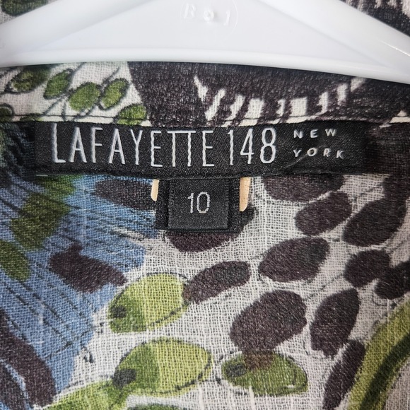 Lafayette 148 Shirt Top Women Size‎ 10 Linen Blend Ruffle Geometric Summer - Picture 3 of 10